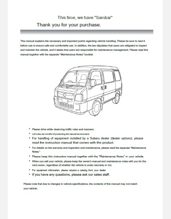 subaru sambar truck 2010 2011 & 2012 owners manual in english